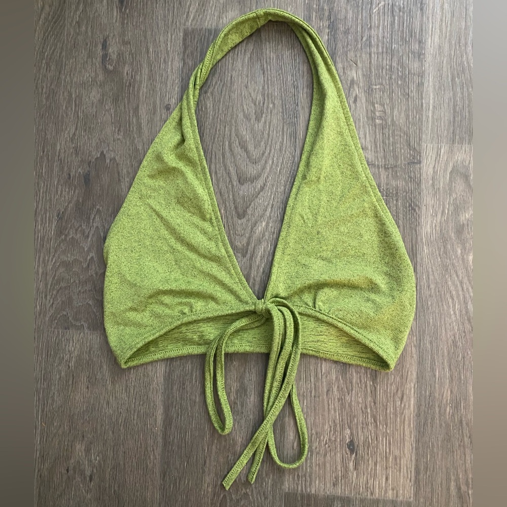 Green Knit Tie Front Halter Top
